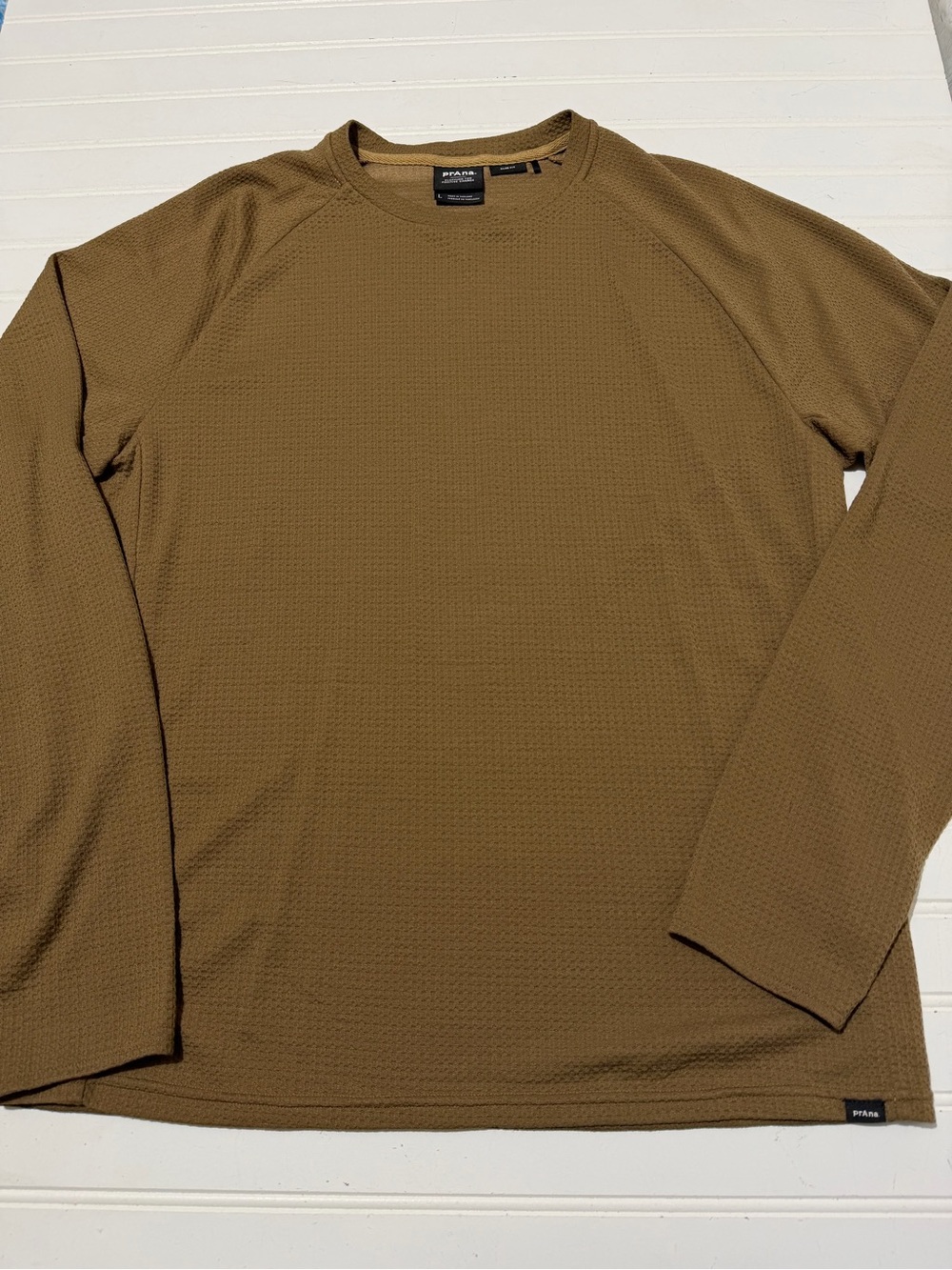 prAna Wensley Crew Merino Wool Waffle Knit Baselayer Men’s LS Shirt Black Olive